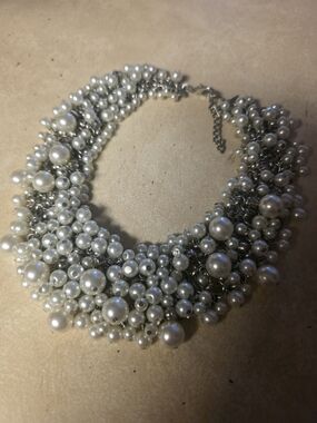 Pearl Cluster Statement Necklace - White